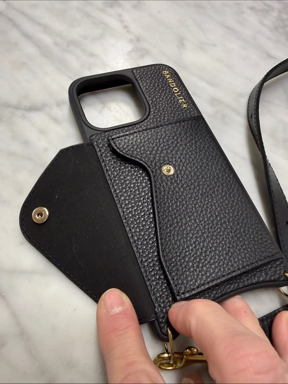 Bandolier Hailey Crossbody Phone Case in Black with Gold Hardware